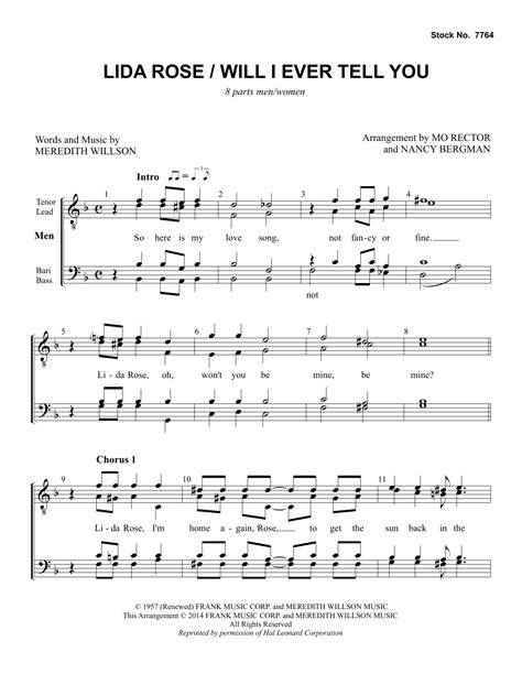 Lida Rose/Will I Ever Tell You (from The Music Man) (arr. Nancy Bergman, Mo Rector)